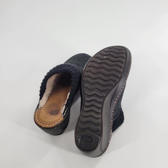Ugg Black Leather Clogs Mules sz 7 - Picture 3 of 5